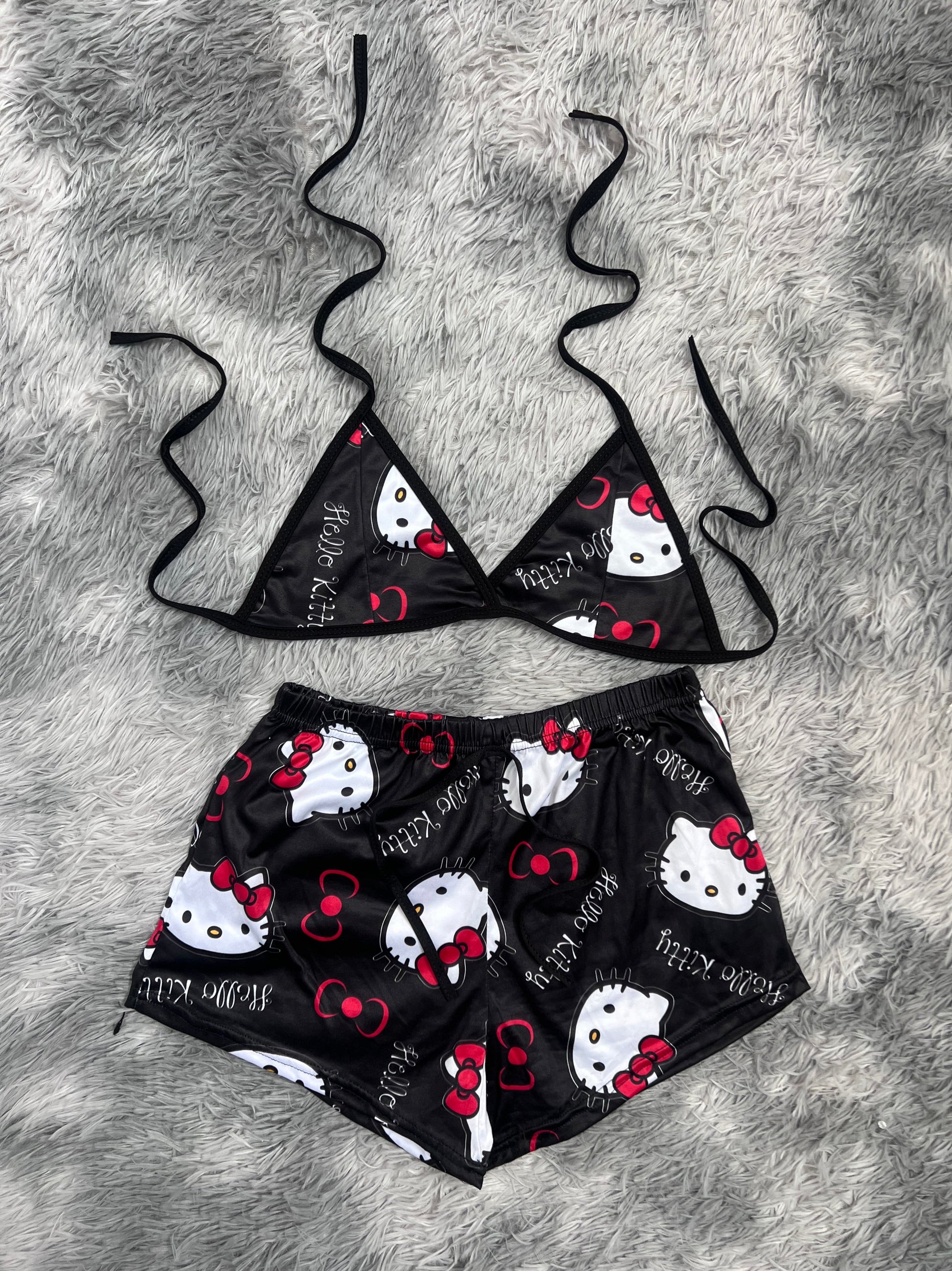 Hello Kitty Name Background Black Brush Matching Top & Short - Fundies