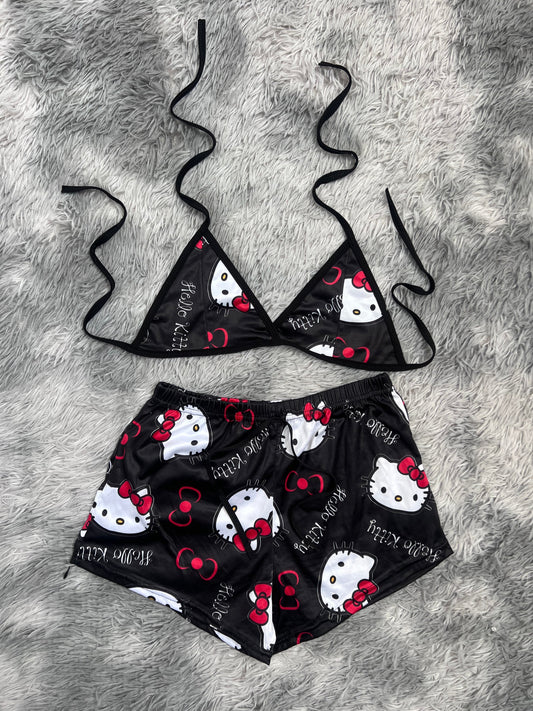 Hello Kitty Name Background Black Brush Matching Top & Short - Fundies