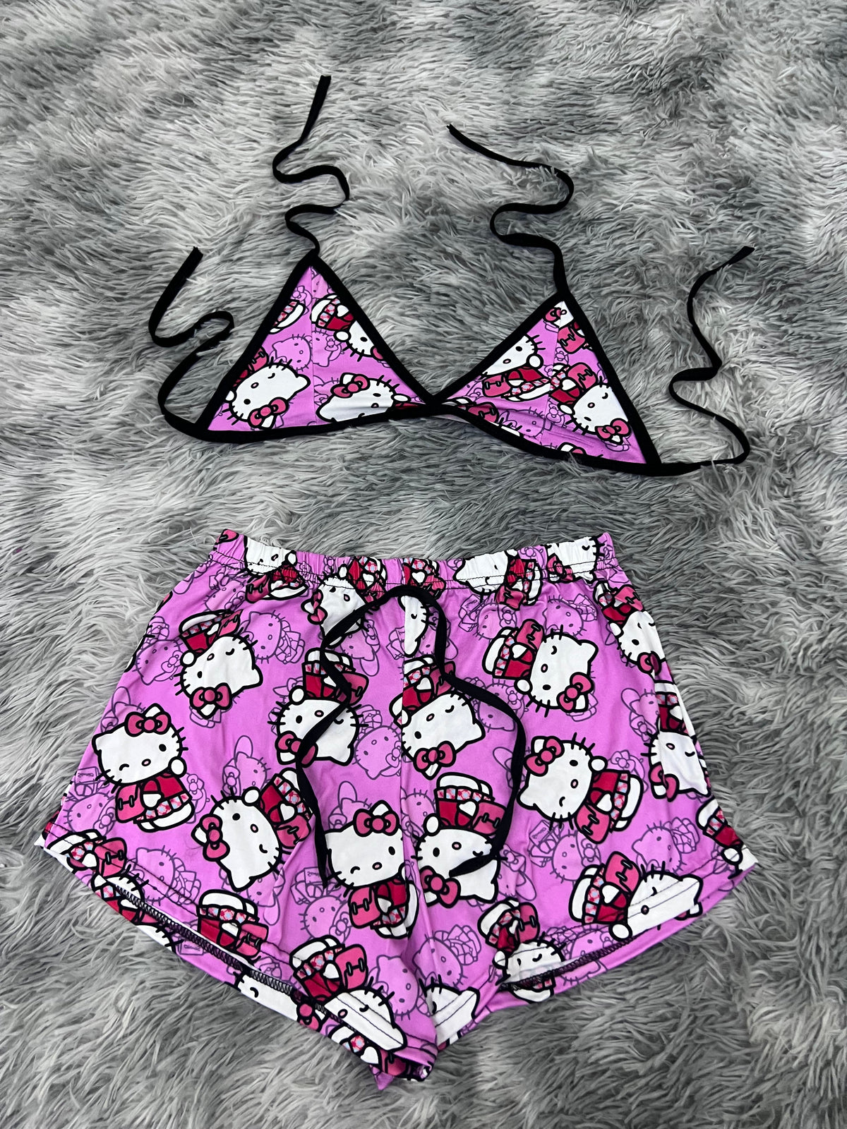 Kitty Pink Background Top And Short PJs