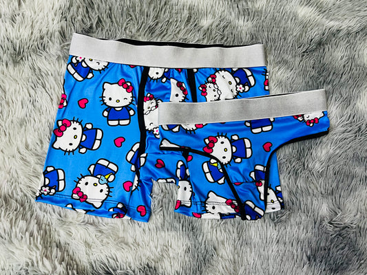 Hello Kitty Blue Background matching couples underwear
