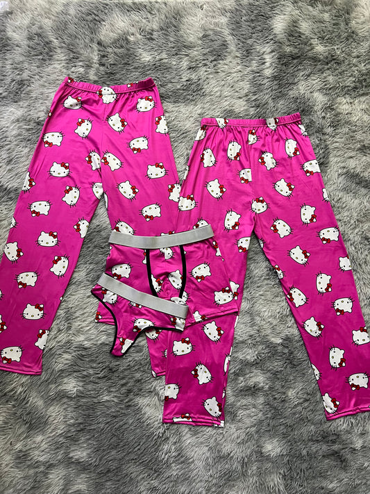 Kitty faces pink background boxer/thong 5 pcs pajama duo