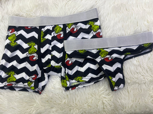 Grinch white stripes matching couples underwear christmas