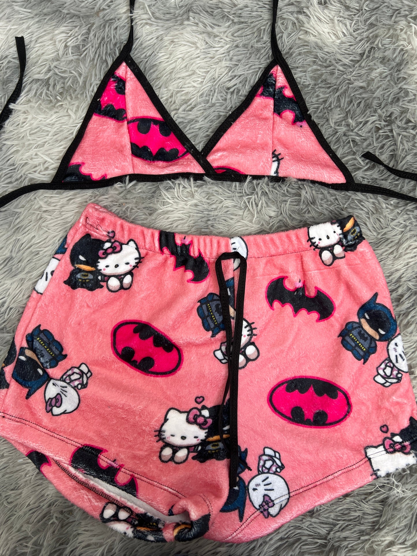 Hello Kitty & Batman Pink Plush Top & Shorts Set
