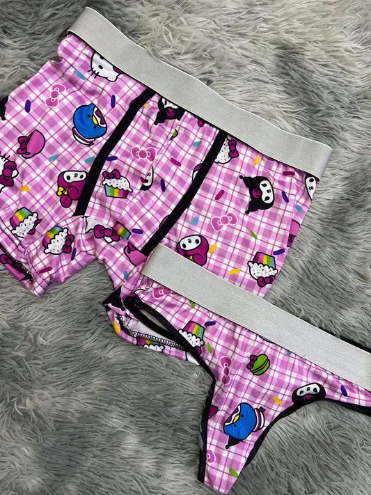Hello Kitty Pink plaid matching underwear Set For Couples 😻💗