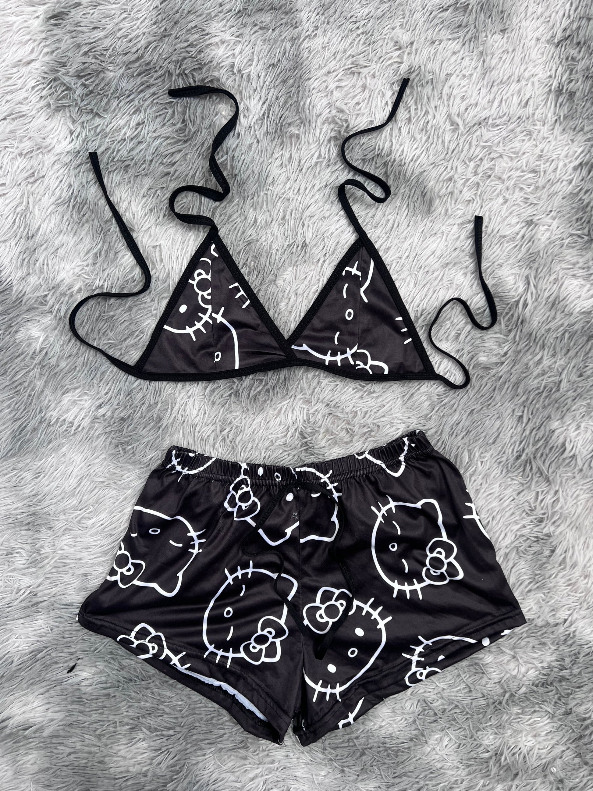 Hello Kitty Black Brush Matching Top & Short - Fundies