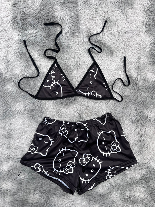 Hello Kitty Black Brush Matching Top & Short - Fundies