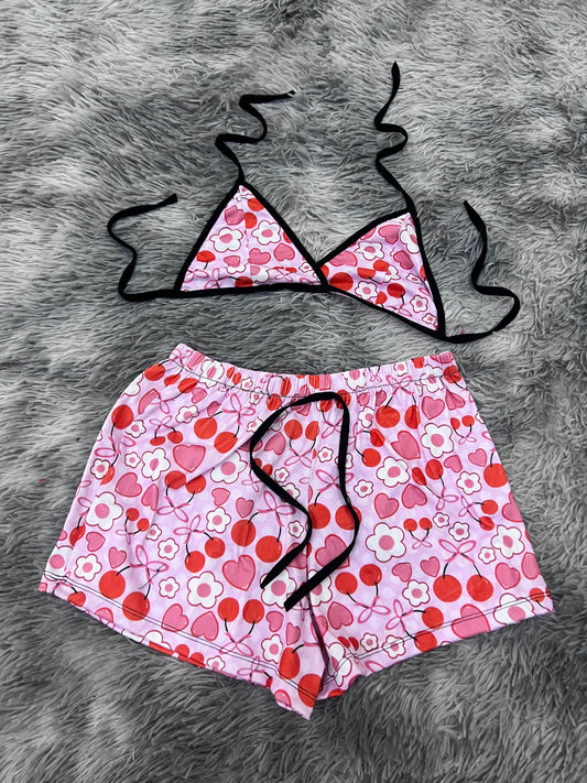 Hearts And Flowers Brush Matching Top & Short