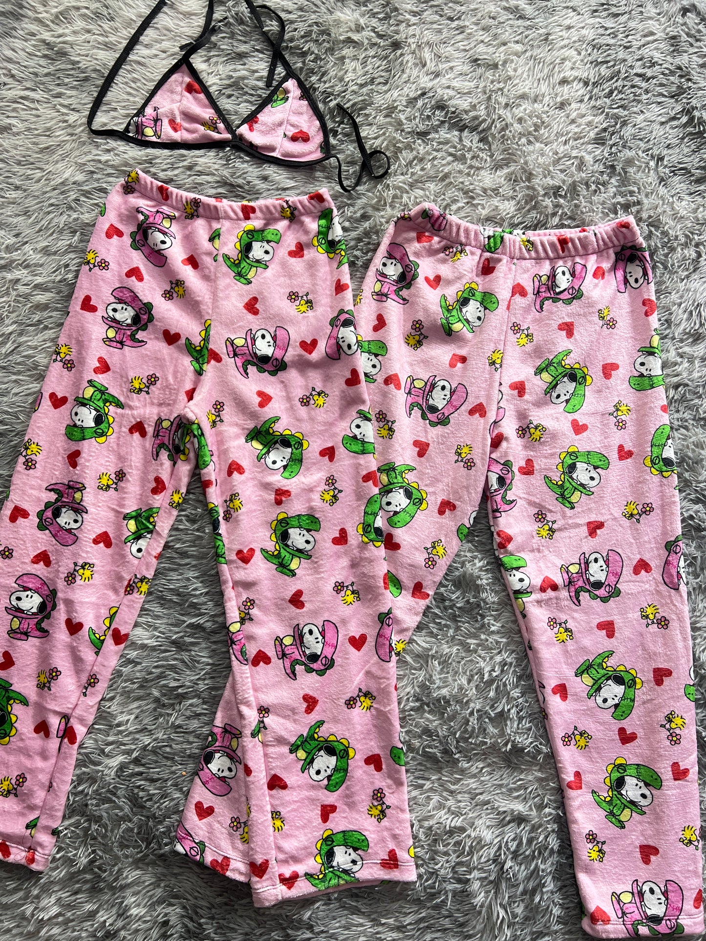 Snoopy pink dinosaurs Plush Pajamas matching set For Couples