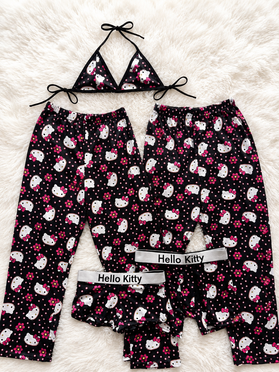 Hello Kitty Little Dots Background Black 5 Piece PJ - Fundies