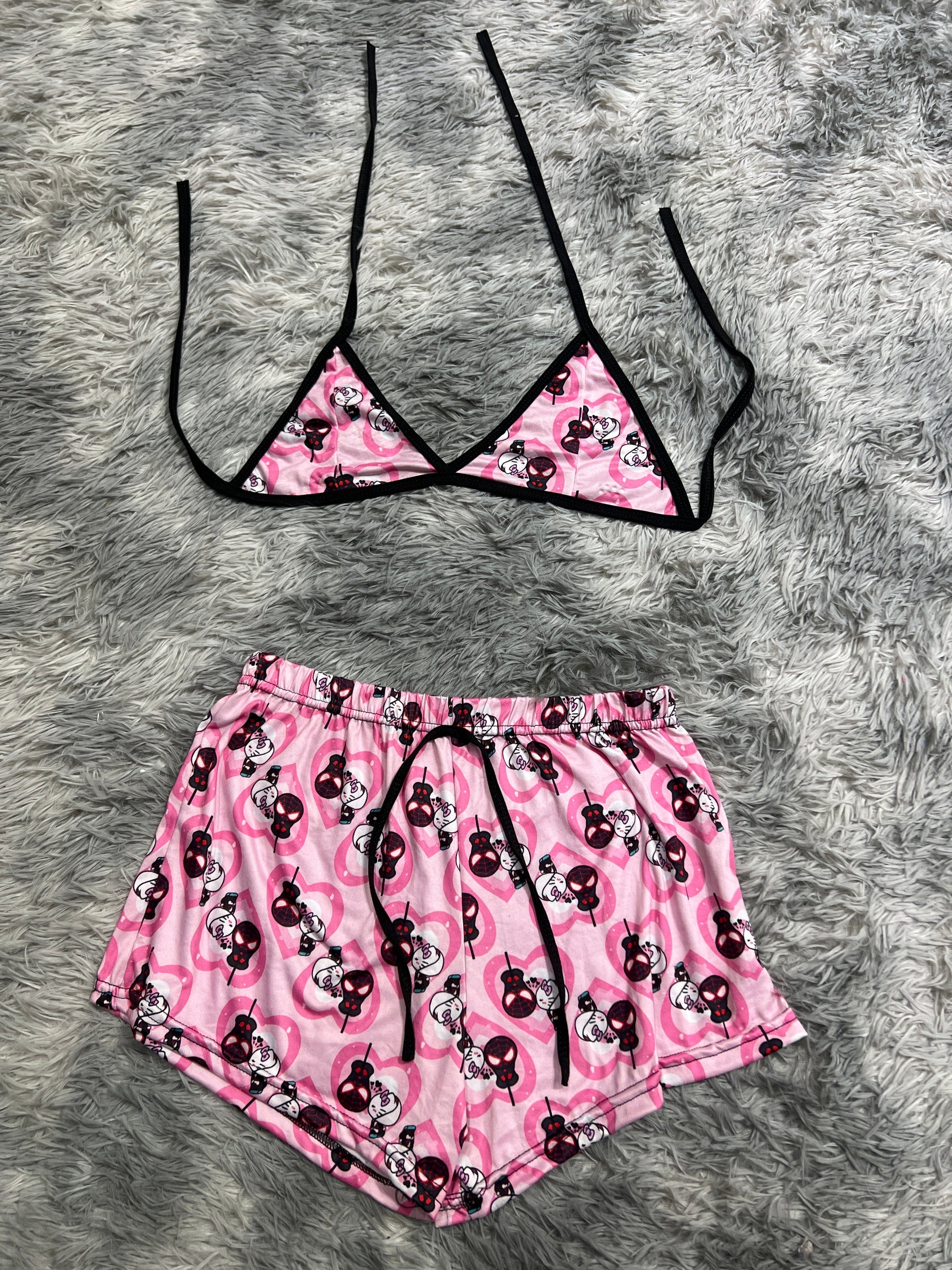 SpiderKitty Pink Brush Matching Top & Short - Fundies