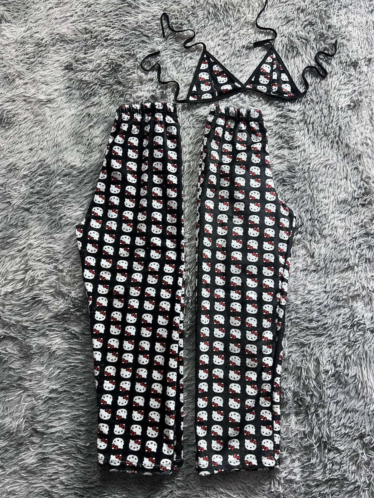 Kitty Faces Black Background Matching Plushie PJs