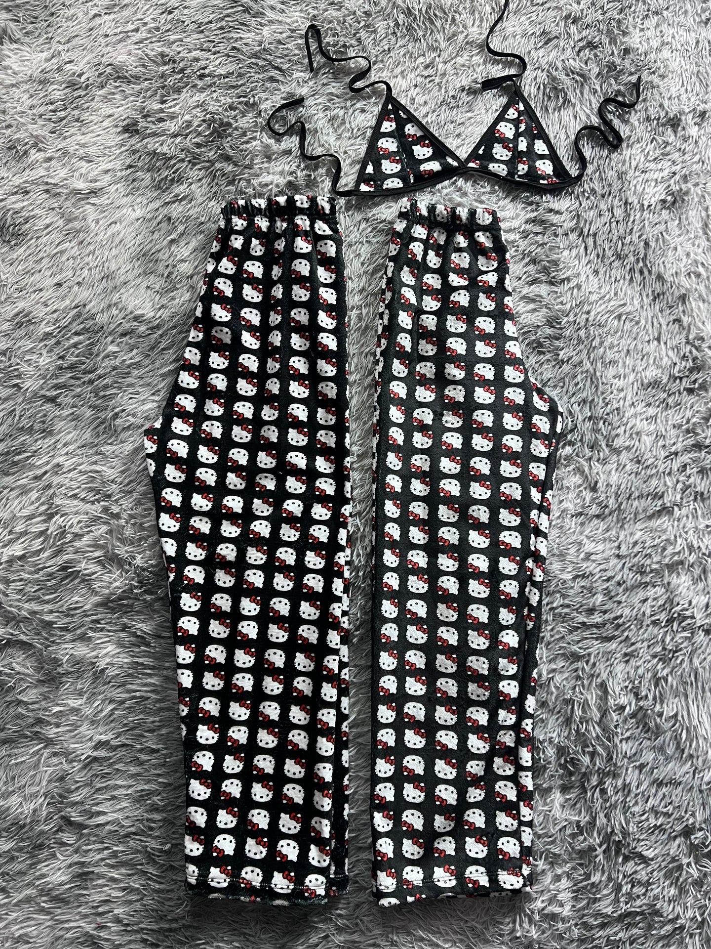 Hello Kitty Faces Background Black Matching Plushie PJs - Fundies