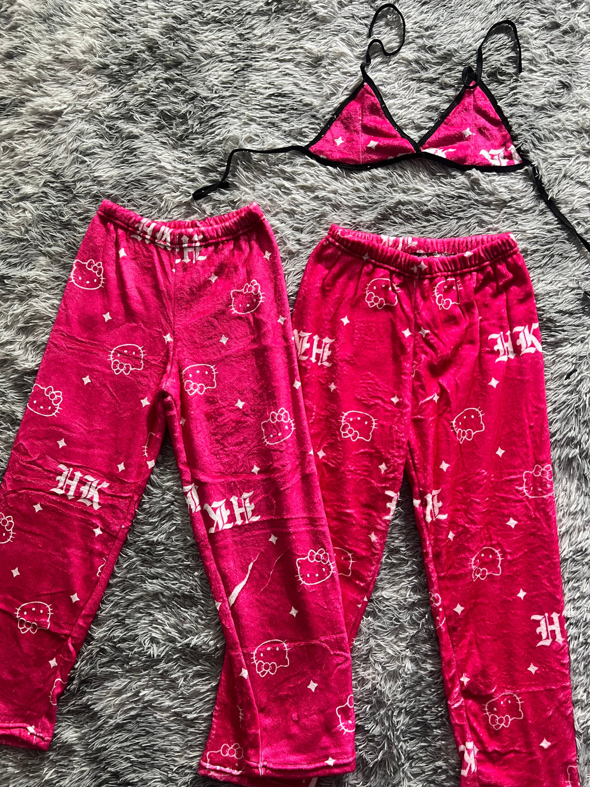 Hello Kitty Pink Letters Gothic Matching Plushie PJs