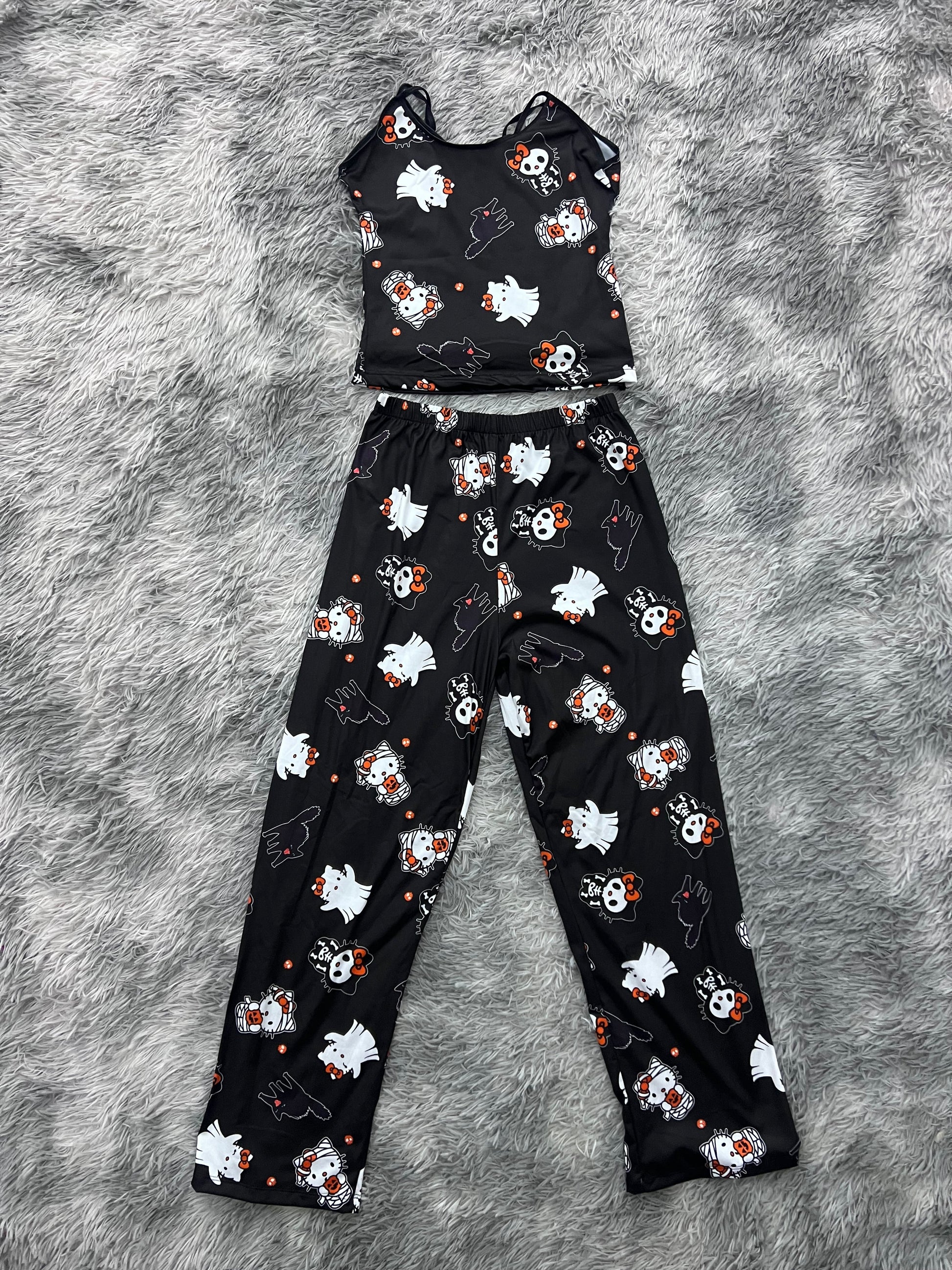 Hello Kitty Mummy Background Black Women's Pajama Set - Fundies