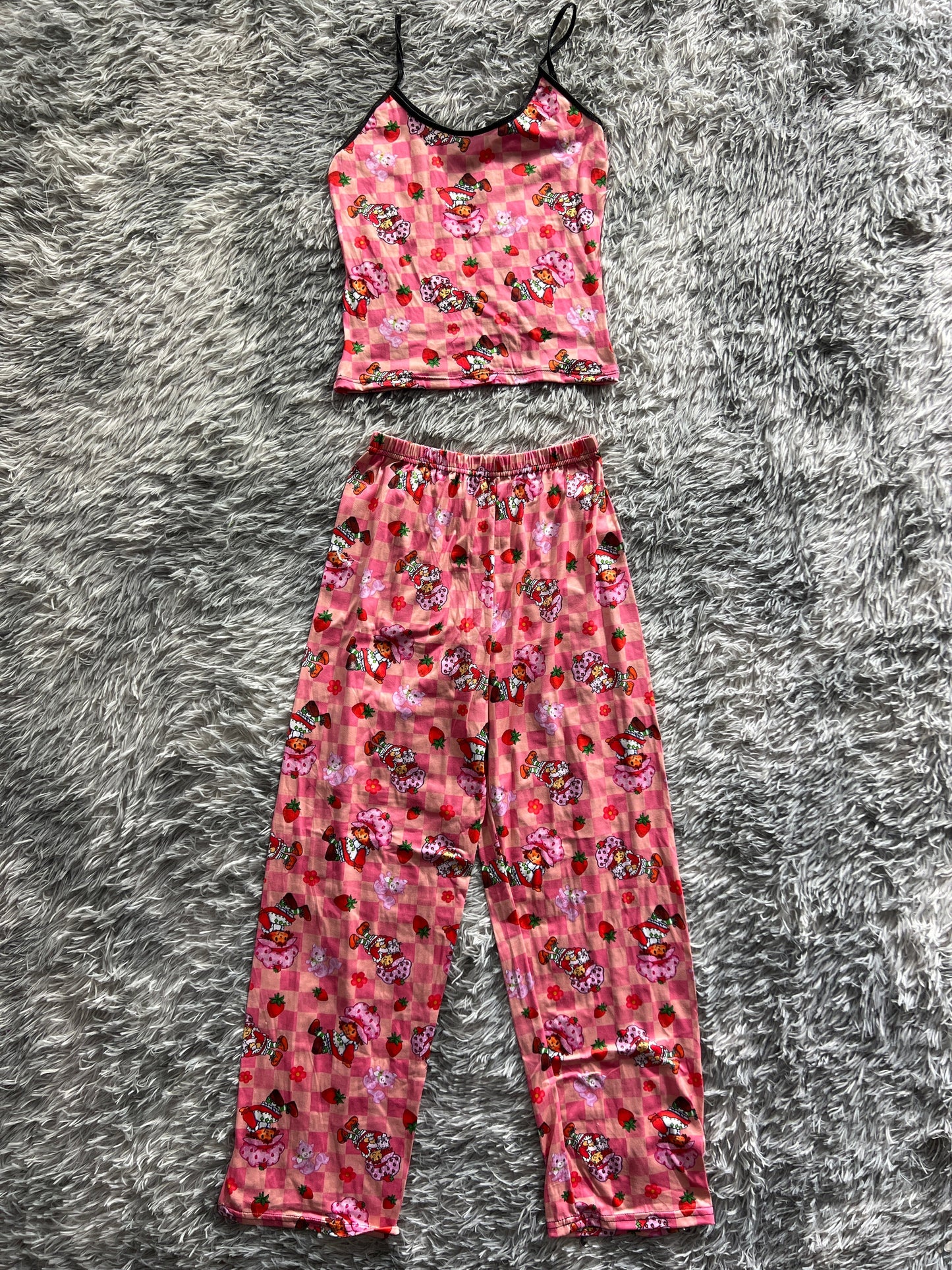 Strawberry Shortcake With Squares Pink Women's Pajama Set - Fundies