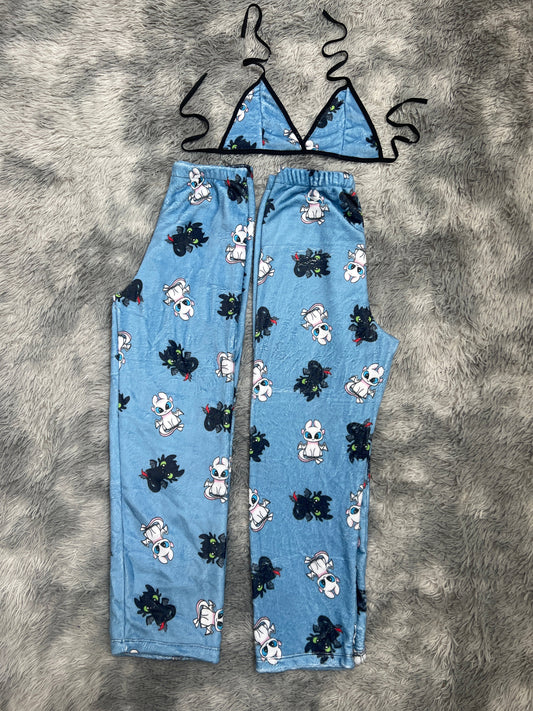 Toothless And His Girlfriend Background Blue Matching Plushie PJs - Fundies