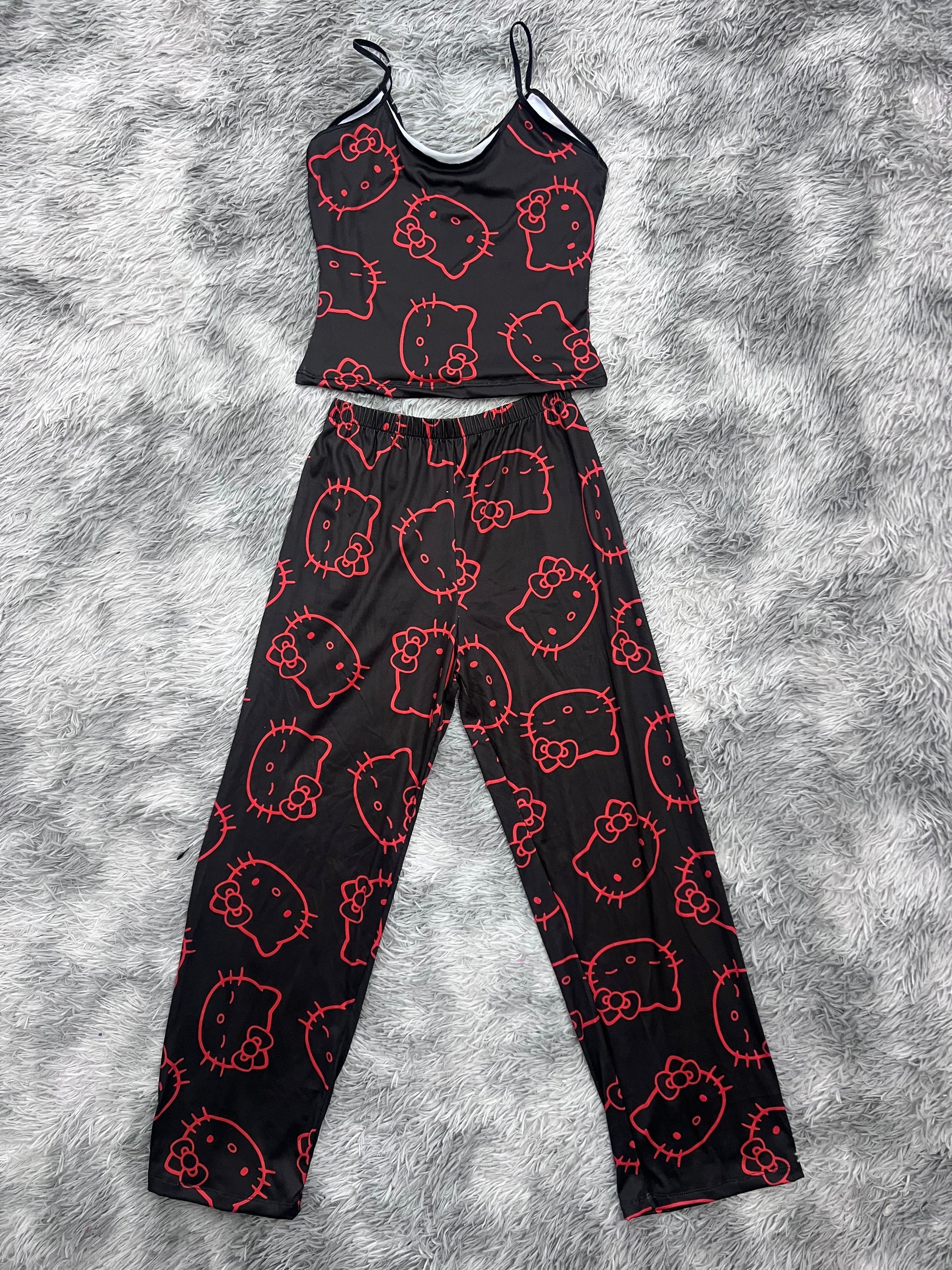 Hello Kitty Red Background Black Women's Pajama Set - Fundies