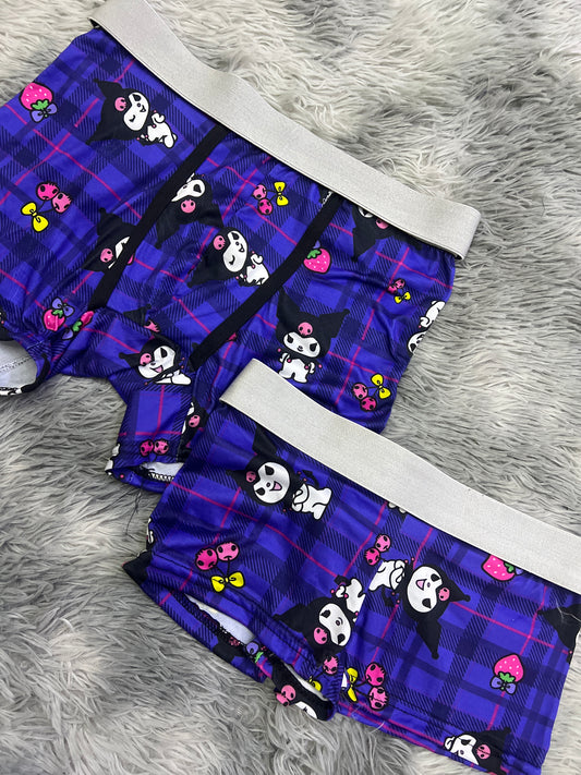 Kuromi Purple Plaid Boxer Matching Set For Cozy Nights 💜😽