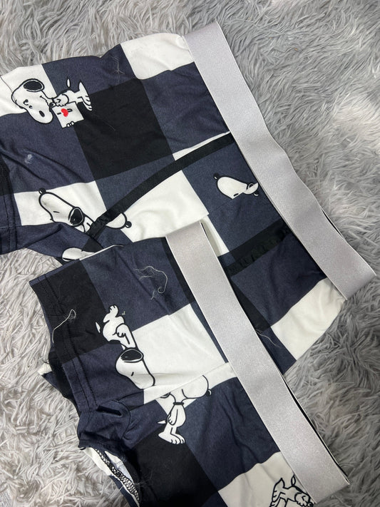 Snoopy Plaid Black And White Matching Boxers - Fundies