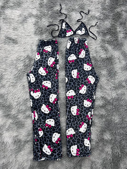 Hello Kitty Animal Print Gray Matching Plushie PJs - Fundies