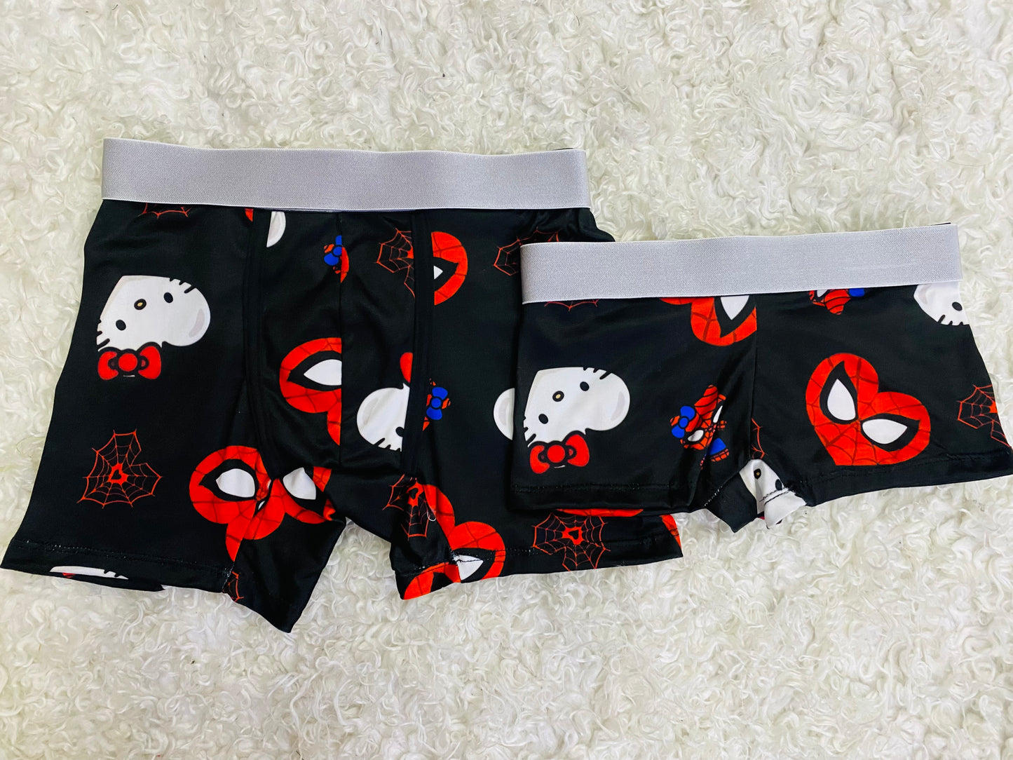 Hello kitty spiderman heart black background couples boxer underwear XL