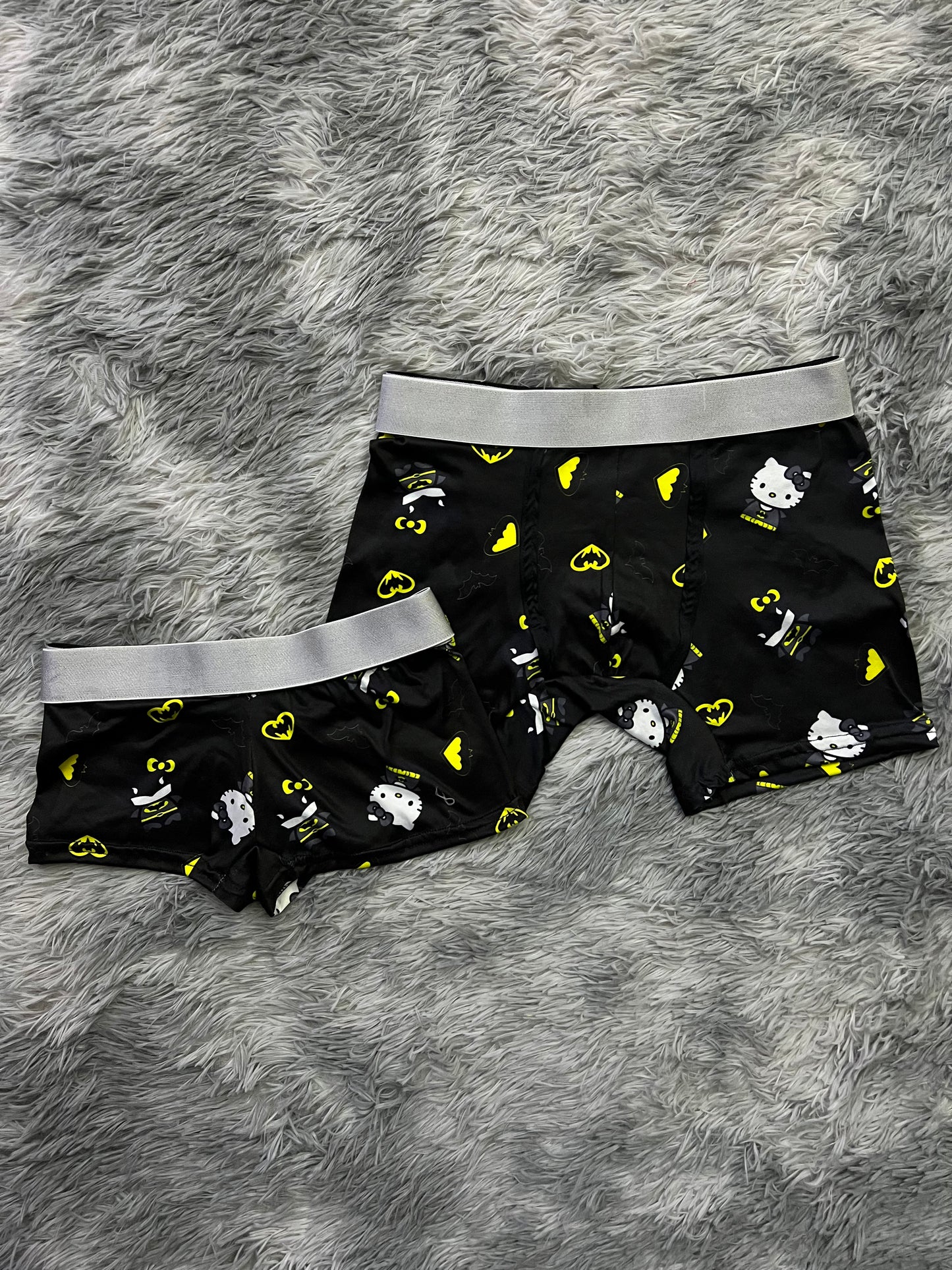 Hello Kitty dressed as Batman black background matching boxer underwear