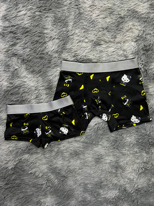 Hello Kitty dressed as Batman black background matching boxer underwear