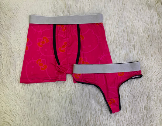 Kitty faces silhouette pink couples matching underwear MIXED SIZES