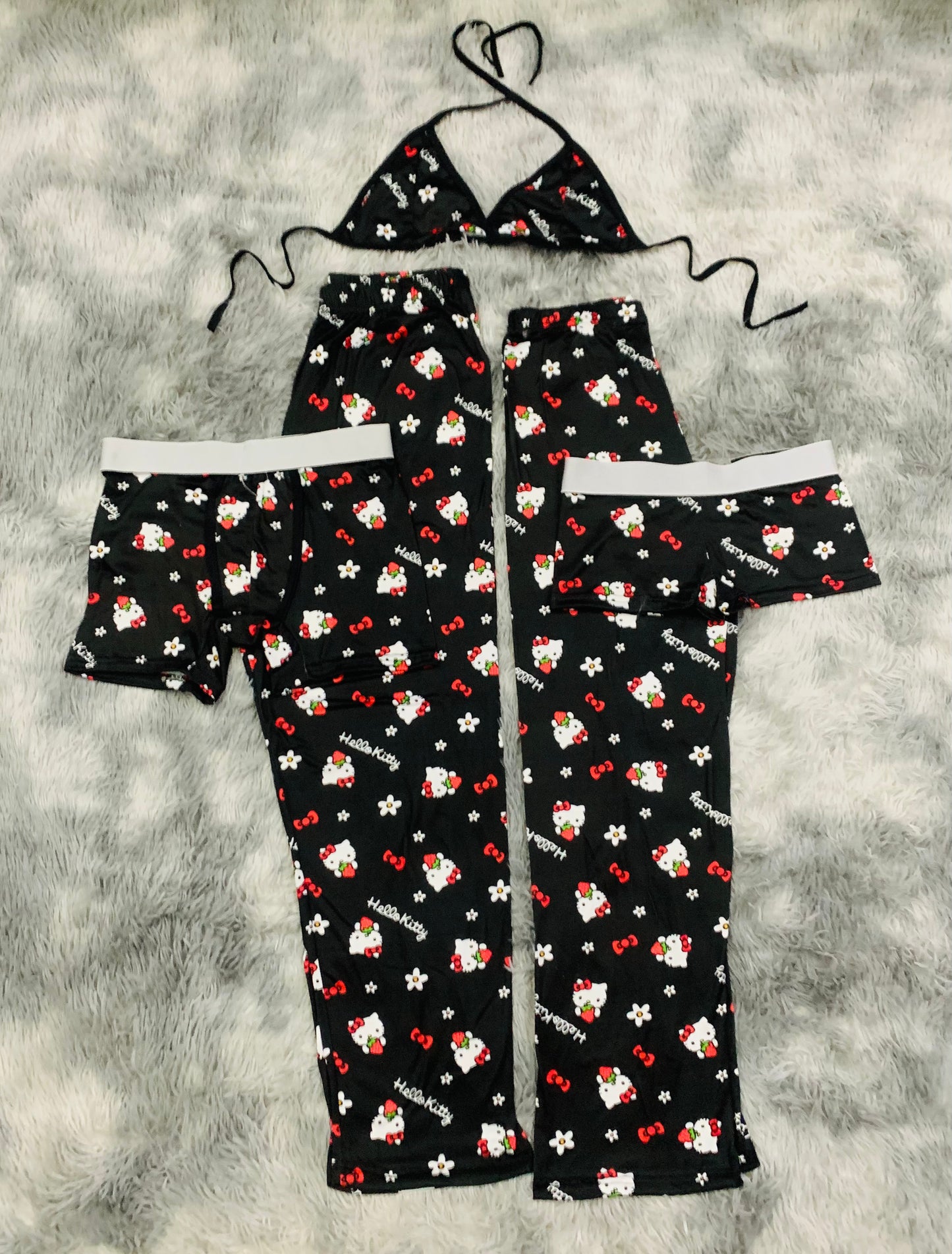 Strawberry Kitty Black Background 5 pcs pajama duo