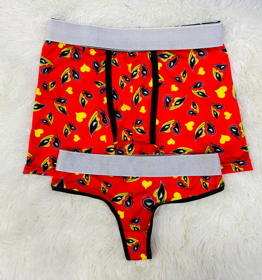 Wolverine and deadpool  red matching couples underwear set