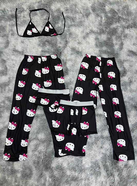 Hello kitty face black background 5 pz pajama