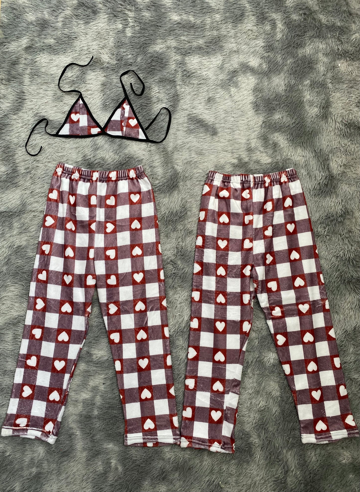 Hearts, Plaid Red And White Matching Plushie PJs - Fundies