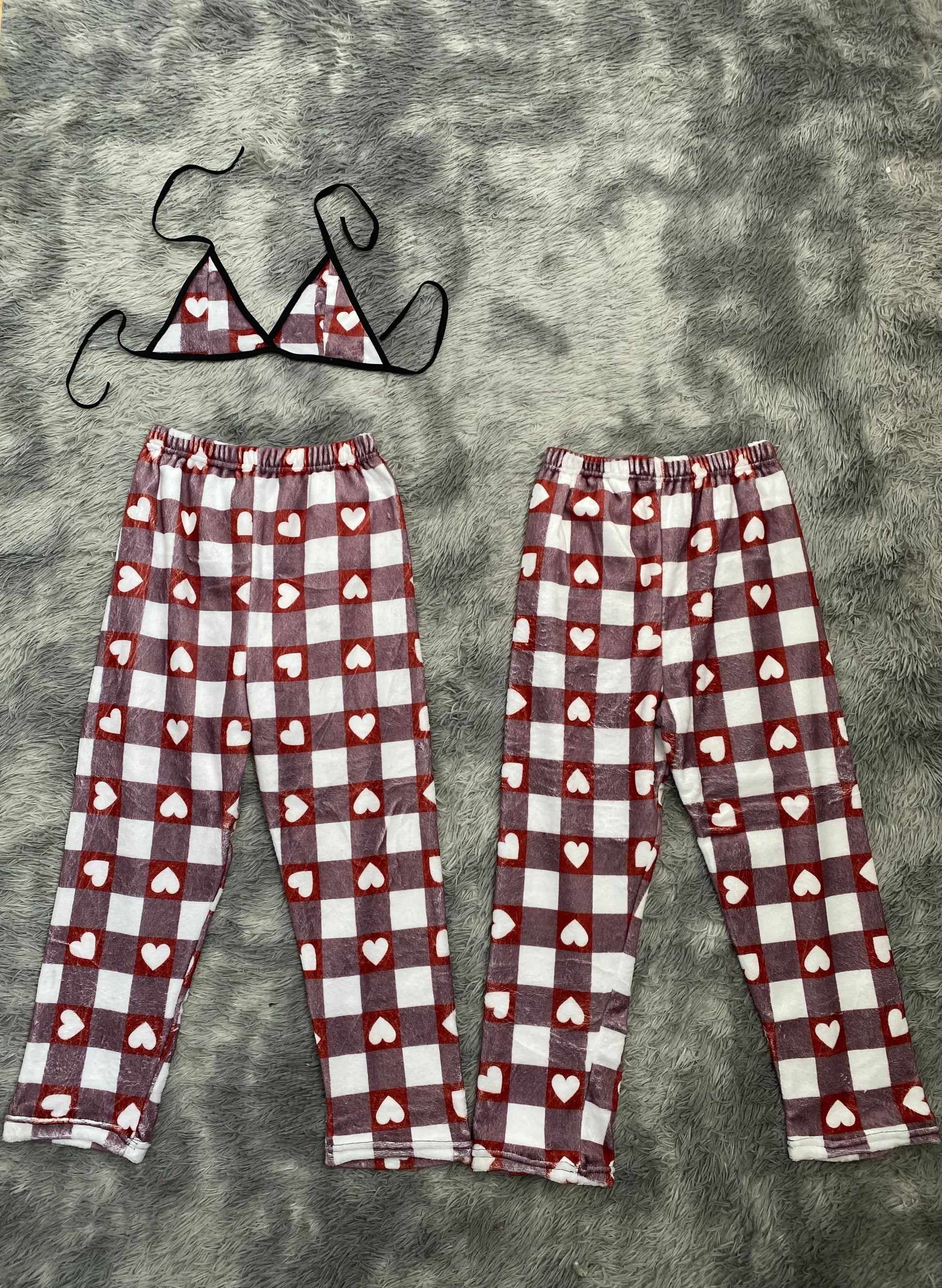 Hearts, Plaid Red And White Matching Plushie PJs - Fundies