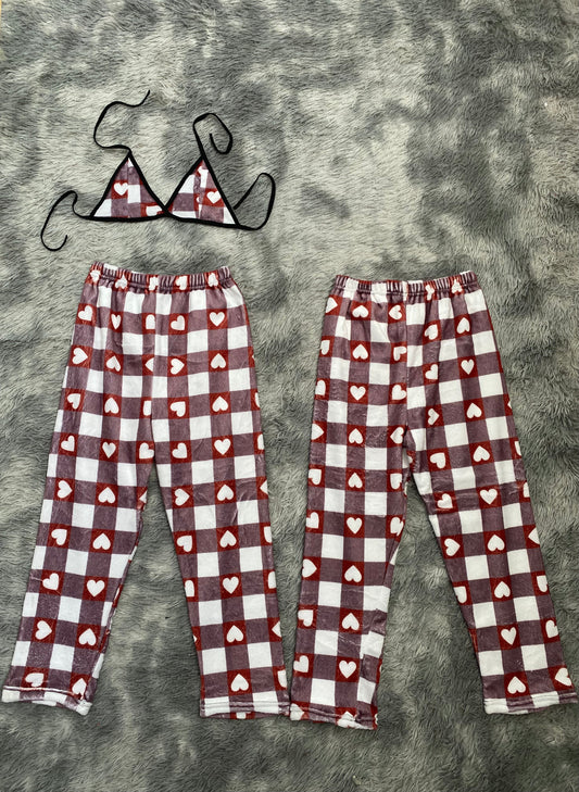 Hearts, Plaid Red And White Matching Plushie PJs - Fundies