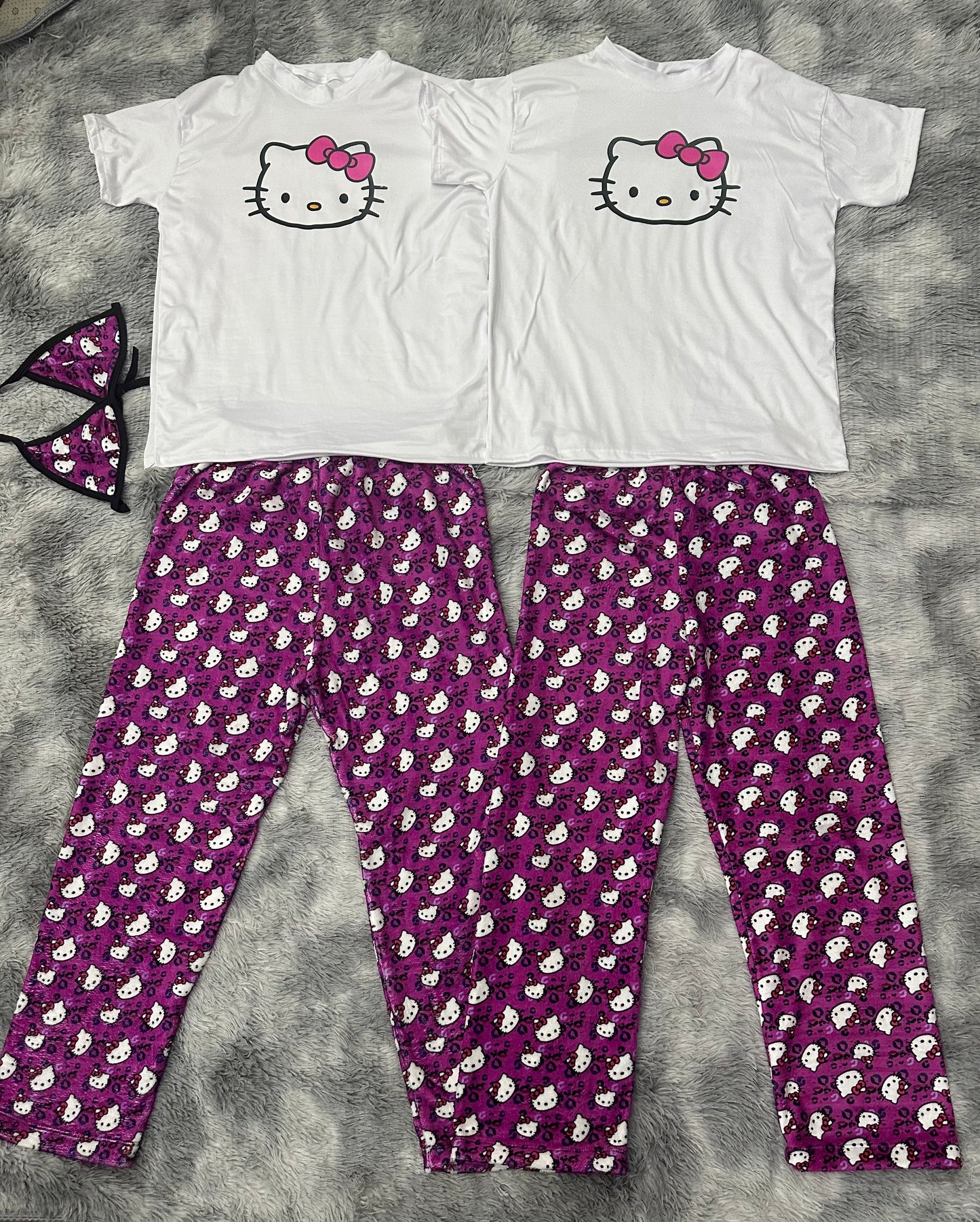 Hello kitty animal print purple Matching plush pjs with T-shirt