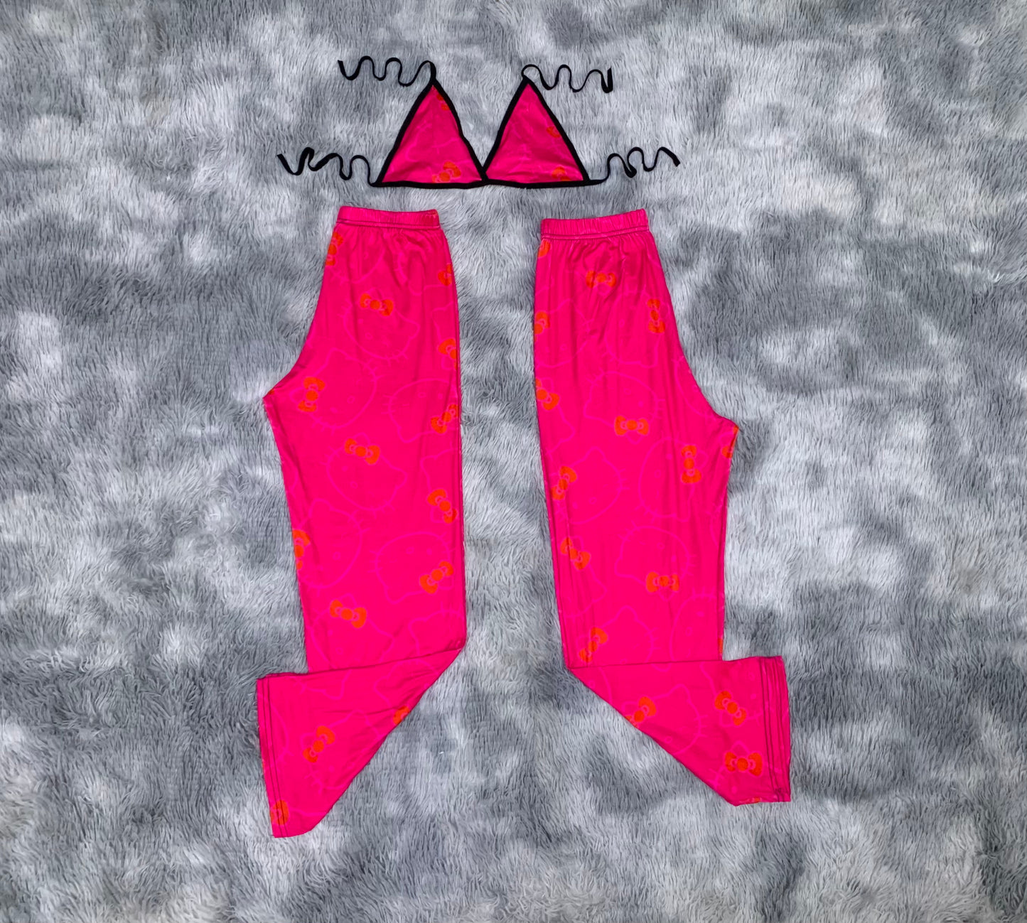 Kitty faces silhouette pink Plush pajama duo