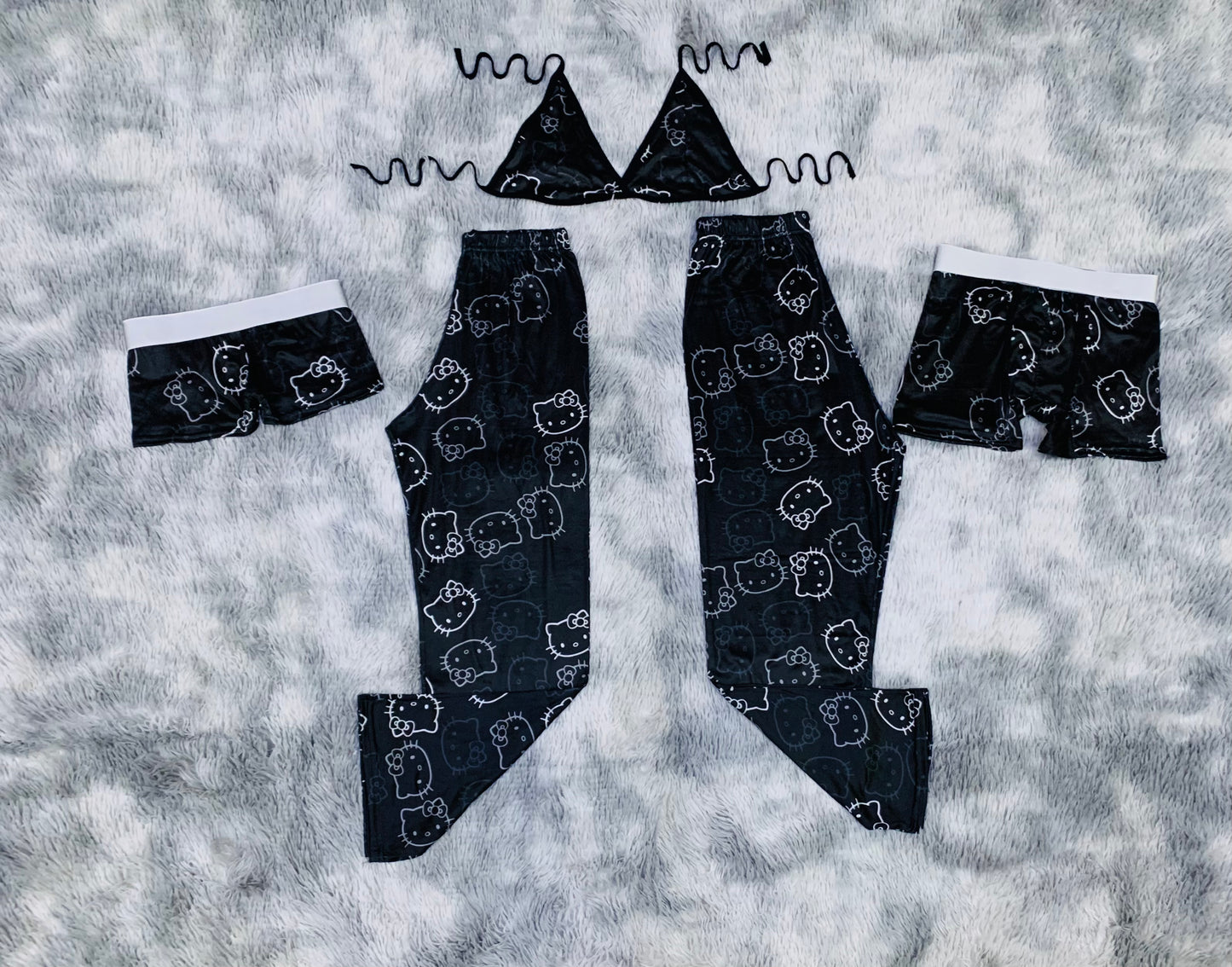 Kitty faces silhouette black background 5 pcs pajama duo