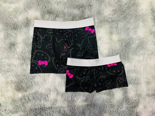 Hello kitty pink bow black background matching couples boxer underwear