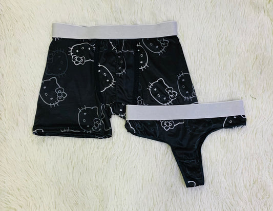 Kitty faces silhouette black background matching underwear