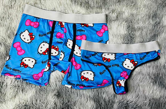 Kitty Faces Blue Background couples matching underwear MIXED SIZES