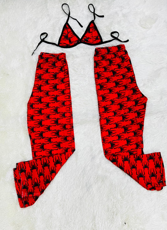 Spiders Black Background Red Matching Plushie PJs