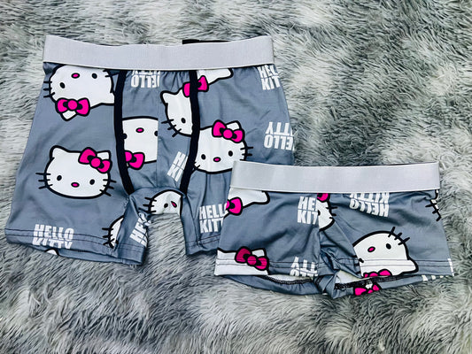 Gray Kitty couples matching underwear boxer and boxer MIXED SIZES