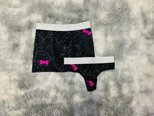 Hello kitty pink bow black background matching underwear