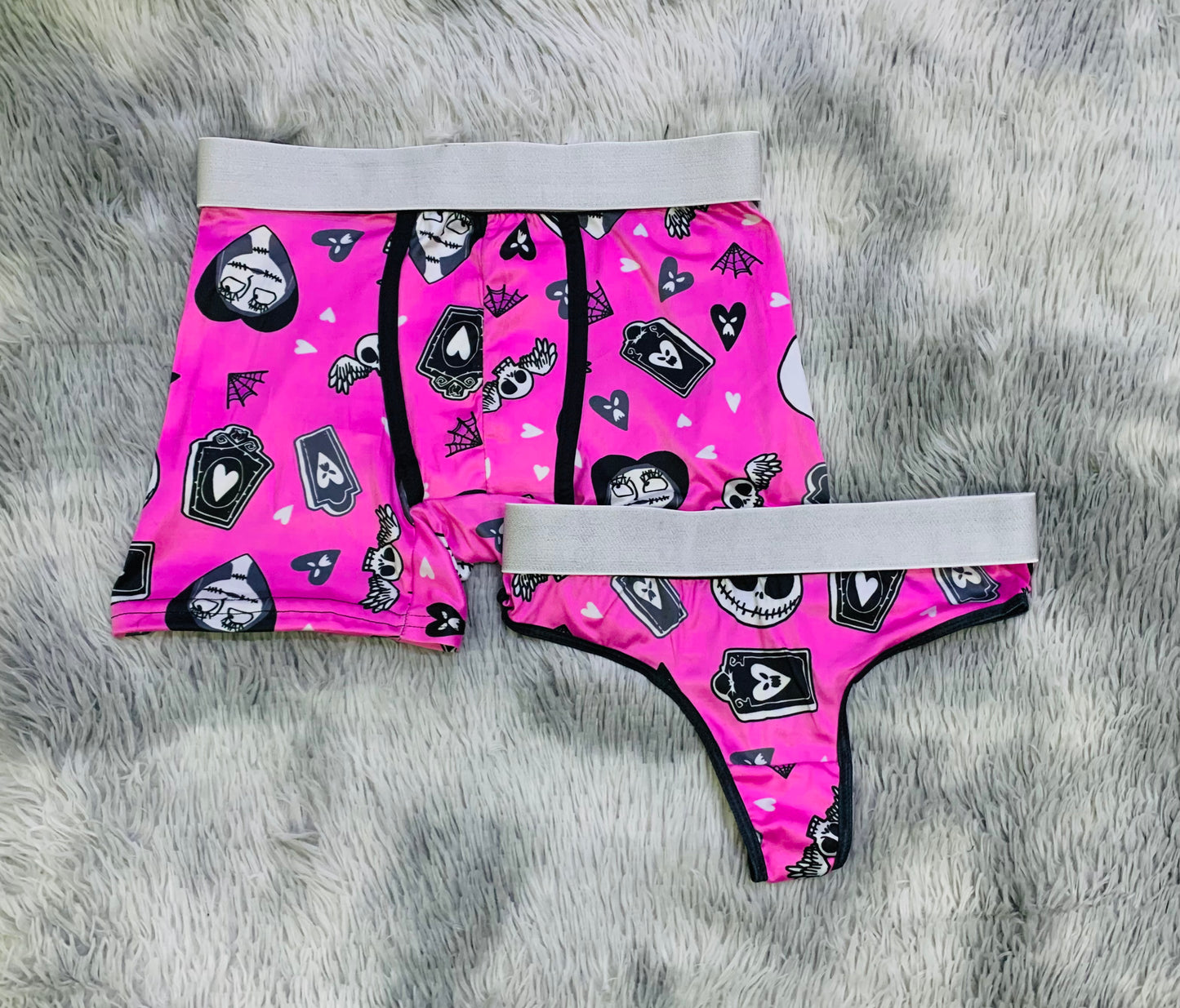 Jack and Salli pink background Halloween matching underwear