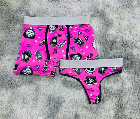 Jack and Salli pink background Halloween matching underwear