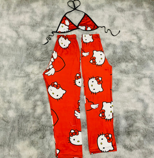 Kitty Red Heart Plush pajama duo