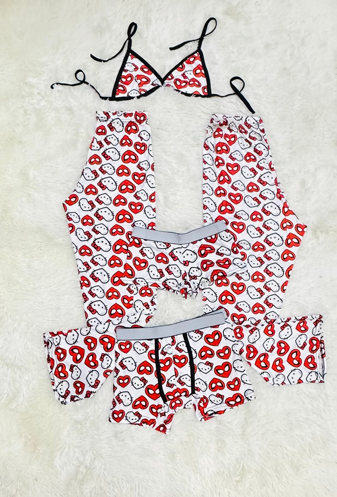 Spiderkitty white Print 5 piece pajama set Cozy 😺