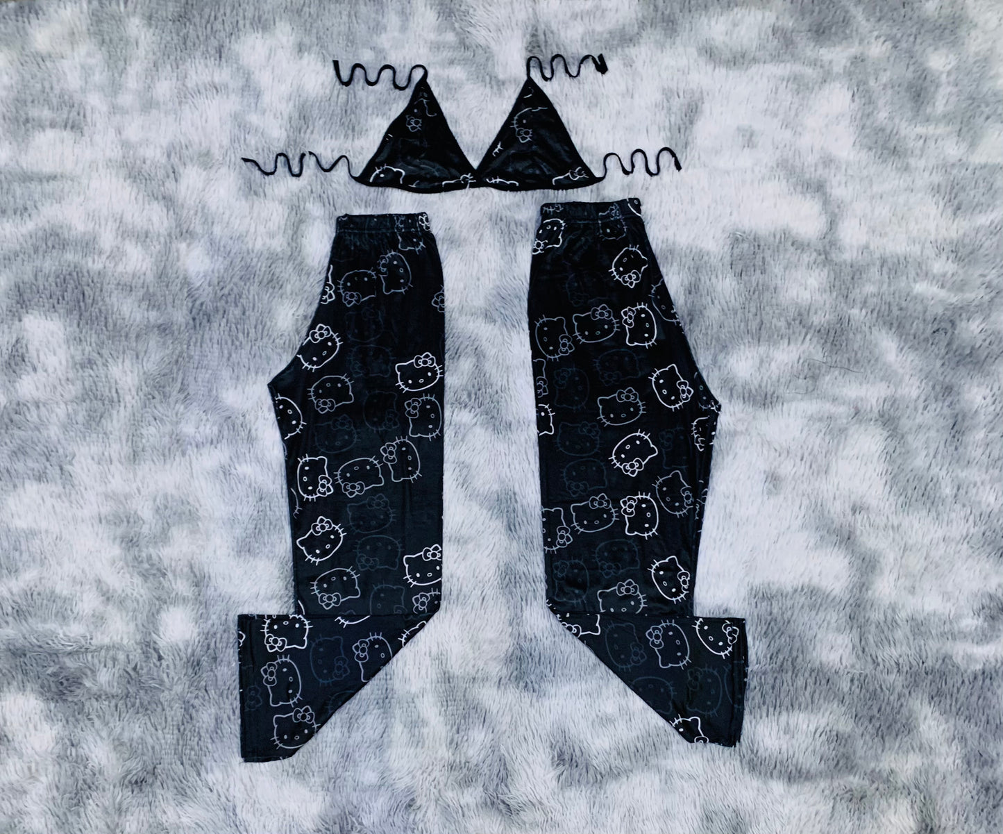 Kitty faces silhouette black background Plush pajama duo