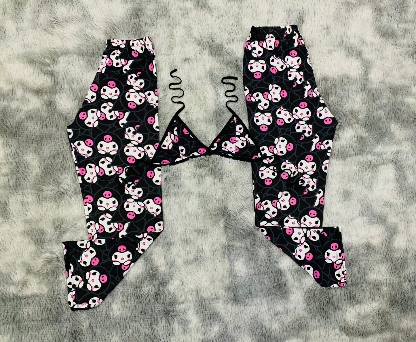 Kuromi Print Cozy Plush Pajamas matching set for Home 😄