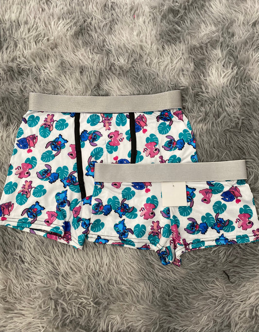 Stitch With Girlfriend Background White Matching Boxers